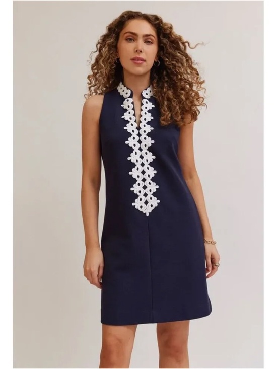 Lilly Pulitzer Dresses & Skirts - Lilly Pulitzer Callista true navy sleeveless shift dress embroidered lace trim